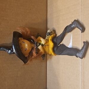Cute Halloween Witch Holding Broom  Shelf Sitter Resin & Cloth Figurine 8"